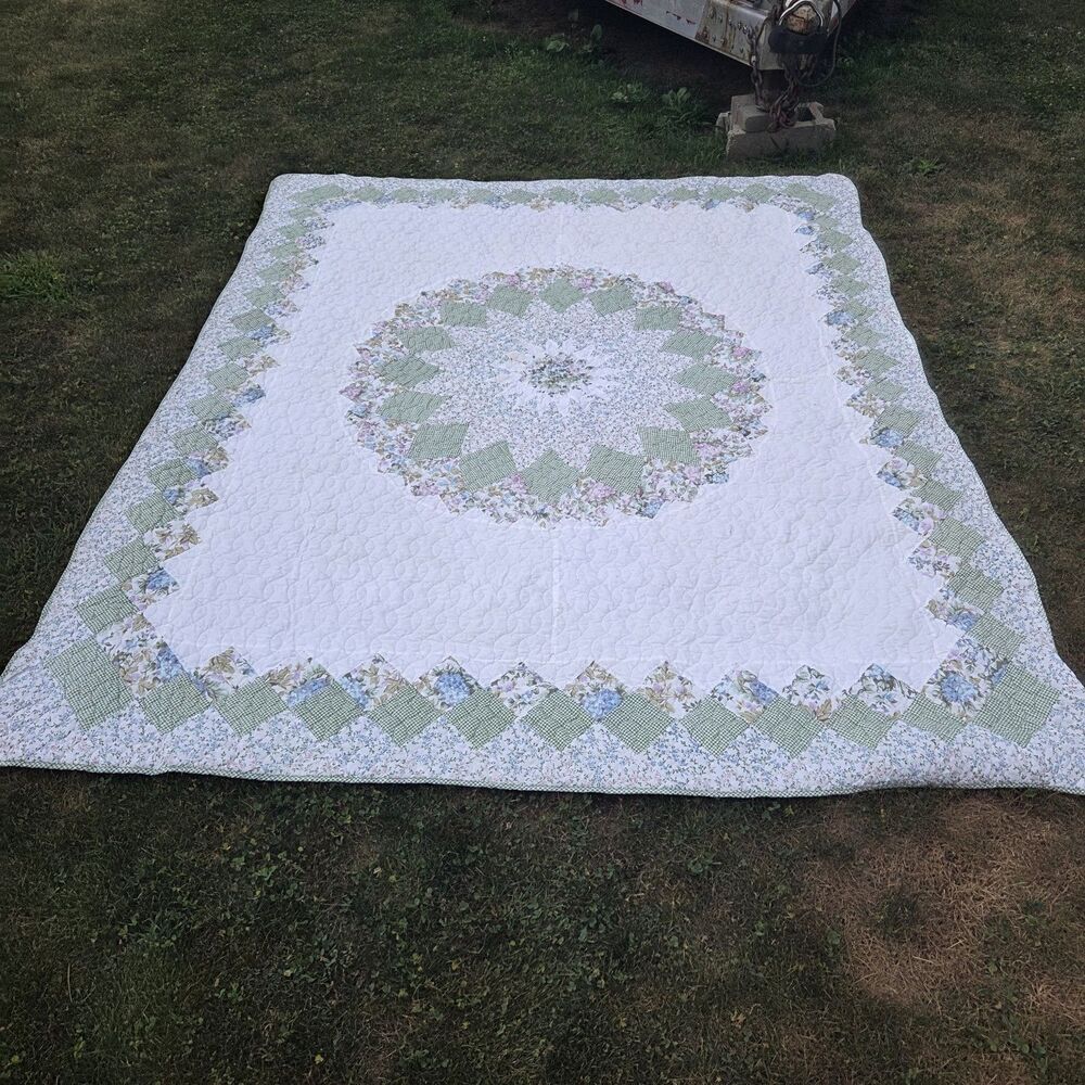 VTG Full Size Colormate Patchwork Quilt Lone Star Floral Gingham 76x96 Sears